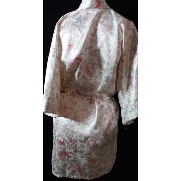 CELSA Floral Pink Short Robe Satin Finish Adjustable Strap Short Sleeve Size M/L - Picture 5 of 15